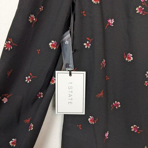 NWT 1 State Black Falling Ditsy Floral Print Long Sleeve Blouse - Picture 7 of 11